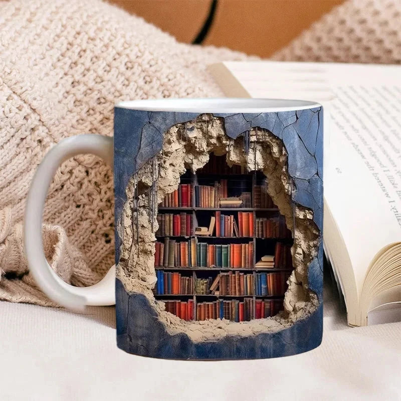 3D Library Bookshelf Mug, Coffee Mugs Gift for Book Lovers – Belro