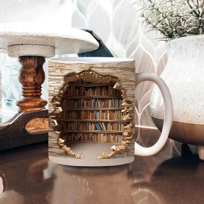 3D Library Bookshelf Mug, Coffee Mugs Gift for Book Lovers – Belro