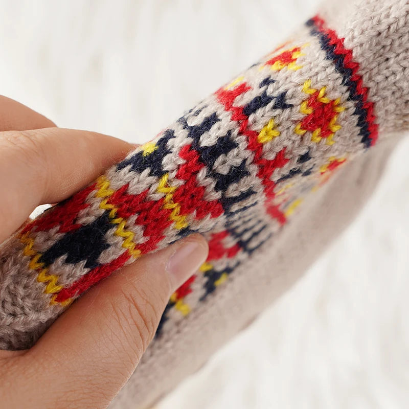 Knit Snow Pattern Socks with a Fleece Lining and Non Slip Grips in Six Colors for Winter