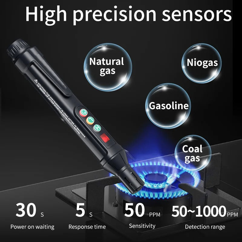 Handheld Gas Leak Detector with a Semiconductor Sensor, Sound and Light Alarm and Adjustable Sensitivity