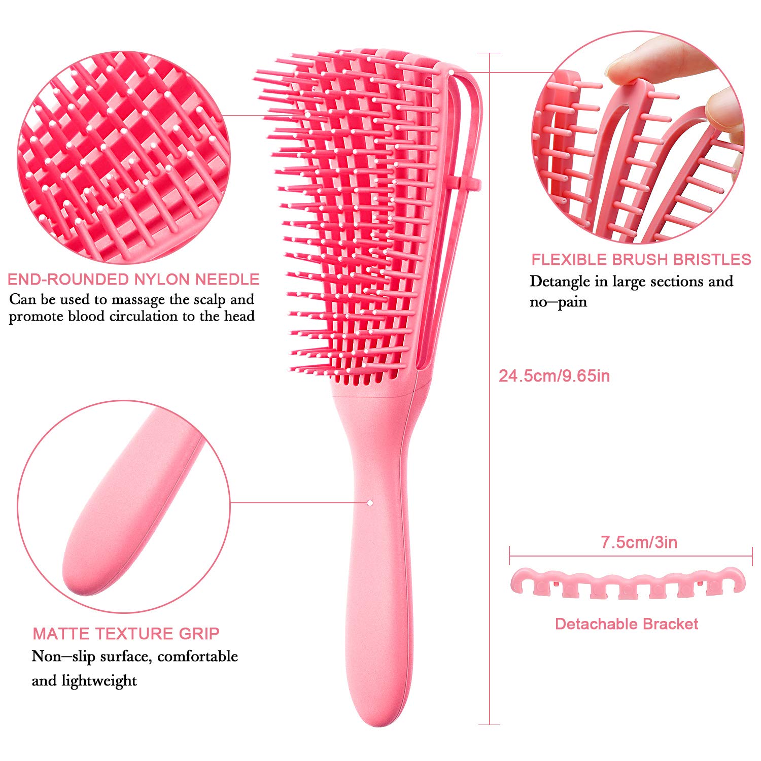 Two Piece Detangling Brush Set with Adjustable Bristle Height and a Rubber Band Cassette for Curly and Coily Hair