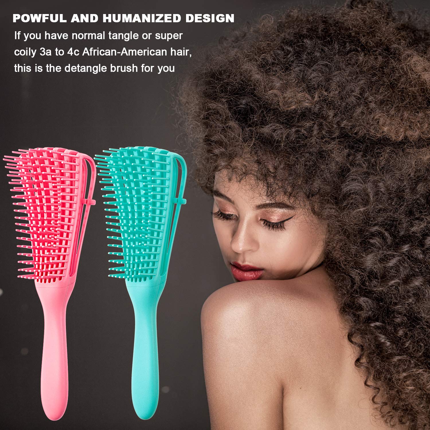 Two Piece Detangling Brush Set with Adjustable Bristle Height and a Rubber Band Cassette for Curly and Coily Hair