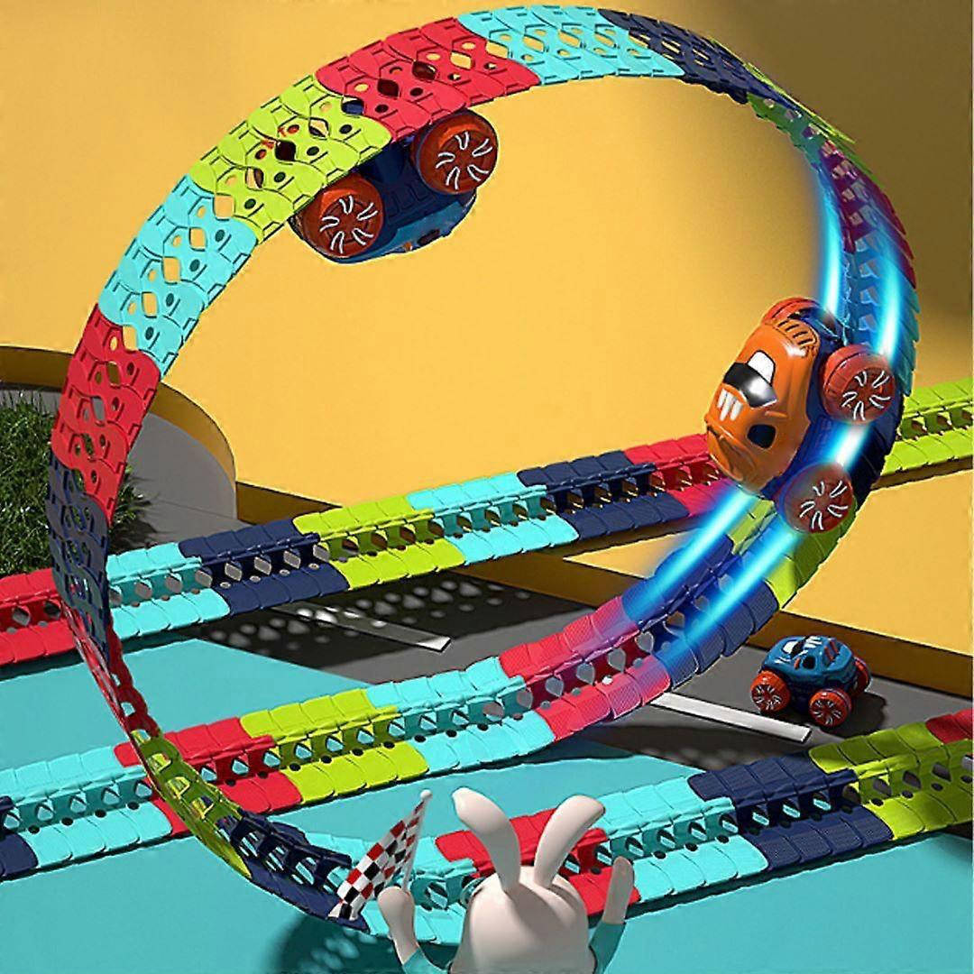 Glow in the Dark Flexible Race Track Set with Snap Together Pieces and a Detachable Body Car in 92 or 184 Pieces